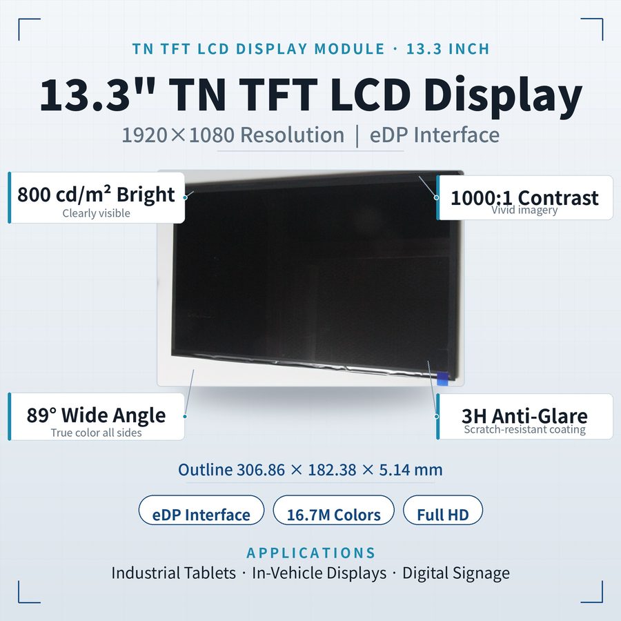 13.3" Full HD TN TFT LCD Display Module — YC133LCE30-A54